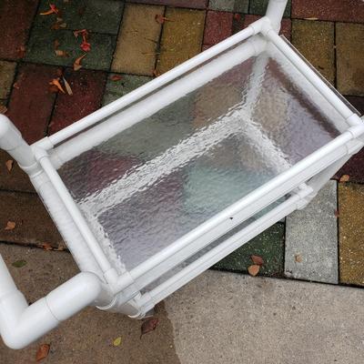 LOT 140: PVC Pipe Patio Set; Bar Cart, Chair, Table &Umbrella with Stand
