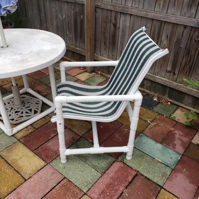 LOT 140: PVC Pipe Patio Set; Bar Cart, Chair, Table &Umbrella with Stand