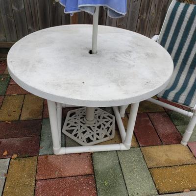 LOT 140: PVC Pipe Patio Set; Bar Cart, Chair, Table &Umbrella with Stand