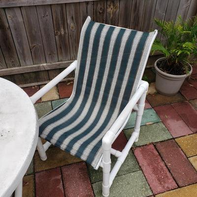 LOT 140: PVC Pipe Patio Set; Bar Cart, Chair, Table &Umbrella with Stand