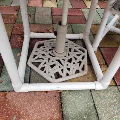 LOT 140: PVC Pipe Patio Set; Bar Cart, Chair, Table &Umbrella with Stand
