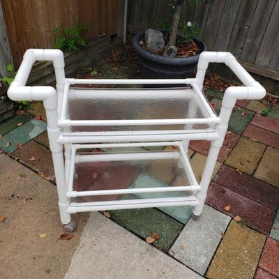 LOT 140: PVC Pipe Patio Set; Bar Cart, Chair, Table &Umbrella with Stand