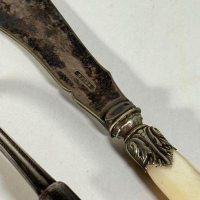 LOT 143D: Sterling & Mother of Pearl Spoon, Cheese Knife w/ Set of 6 Silver Plated Cocktail Forks