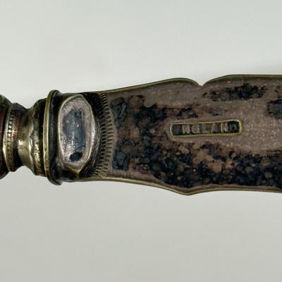 LOT 143D: Sterling & Mother of Pearl Spoon, Cheese Knife w/ Set of 6 Silver Plated Cocktail Forks
