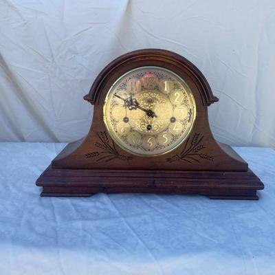 Sale Photo Thumbnail #61: Beautiful Sligh Mantel Clock, in good condition. Some damage to the wood on the top and back of the clock, front looks great. Inside appears very clean. Approximately 17"x7"x10"