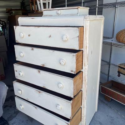 Sale Photo Thumbnail #78: 6 drawer cedar dresser with original shipping label from William Volker & Co on back. Slight wear all over, but huge potential! Dresser has 5 large drawers and 1 smaller accessories drawer on top. Approximately 34"x19"x51".