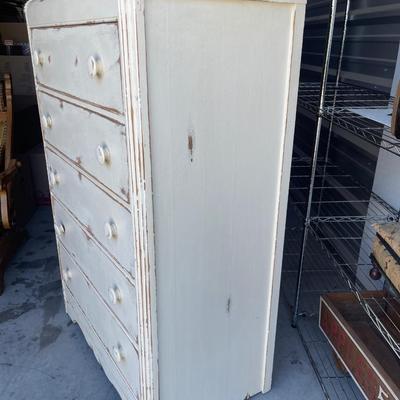 Sale Photo Thumbnail #77: 6 drawer cedar dresser with original shipping label from William Volker & Co on back. Slight wear all over, but huge potential! Dresser has 5 large drawers and 1 smaller accessories drawer on top. Approximately 34"x19"x51".