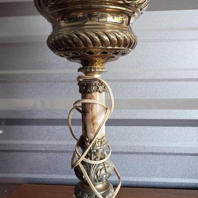 Sale Photo Thumbnail #92: Marble, brass with a glass top, aboit 28" tall