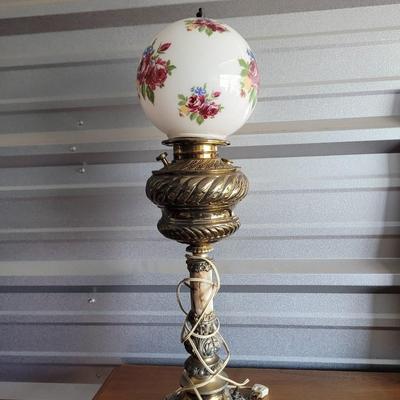 Sale Photo Thumbnail #90: Marble, brass with a glass top, aboit 28" tall