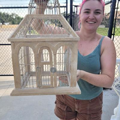 Sale Photo Thumbnail #157: Measures 12" w x 10" deep and 13" tall, super cool has small repairable crack beside door see photos. Probably more for decoration than for birds, but some birds are small.