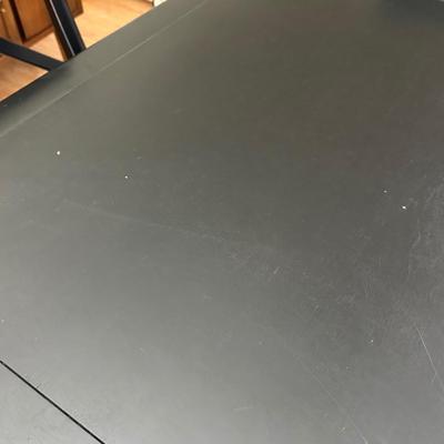 Pottery Barn Black Dining Table with 6 X-Back Chairs & Extension Leaf