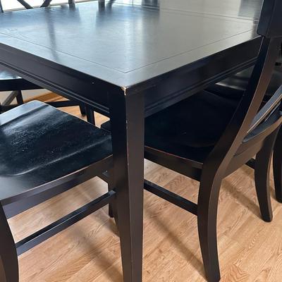 Pottery Barn Black Dining Table with 6 X-Back Chairs & Extension Leaf