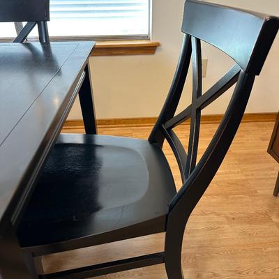 Pottery Barn Black Dining Table with 6 X-Back Chairs & Extension Leaf