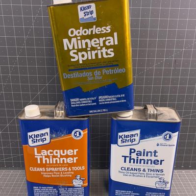 Lacquer Thinner (full), Paint Thinner (full), Mineral Spirits (1/3 full) 