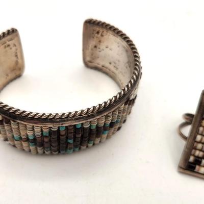 Lot #41 2-Piece Matching Jewelry Lot - Sterling (tested) Southwest Beaded Bracelet & Ring