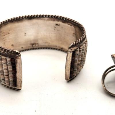 Lot #41 2-Piece Matching Jewelry Lot - Sterling (tested) Southwest Beaded Bracelet & Ring