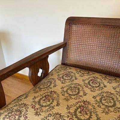 Antique Caned Back Settee with Carved Crest & Cabriole Legs