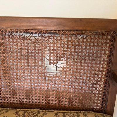 Antique Caned Back Settee with Carved Crest & Cabriole Legs