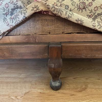 Antique Caned Back Settee with Carved Crest & Cabriole Legs