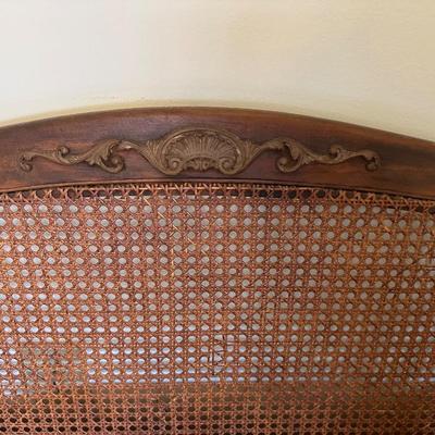 Antique Caned Back Settee with Carved Crest & Cabriole Legs