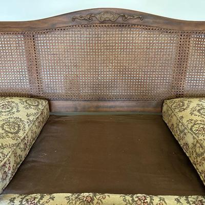 Antique Caned Back Settee with Carved Crest & Cabriole Legs