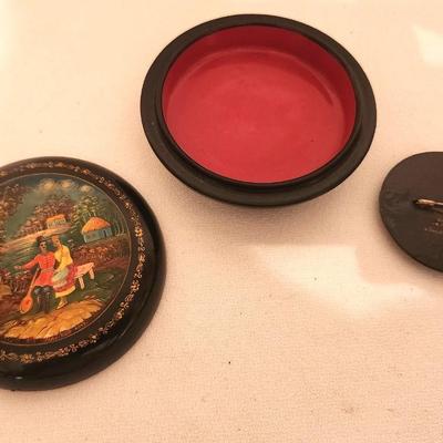 Lot #46 Russian Fairy Tale Lacquer Box - Matching Brooch