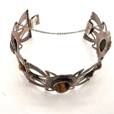 Lot #47 Beautiful Mexican Sterling Silver (marked) Bracelet set with Tiger Eye