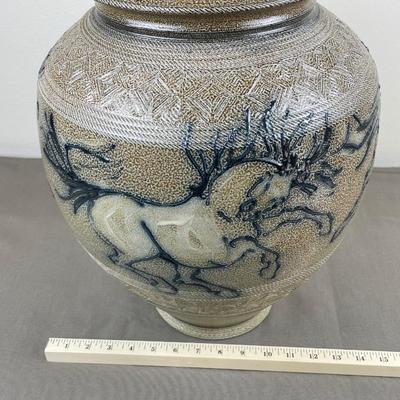 Rock Hard Stoneware Salt Glaze Horses Floor Vase