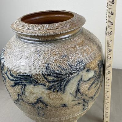 Rock Hard Stoneware Salt Glaze Horses Floor Vase