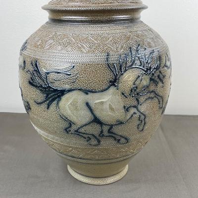 Rock Hard Stoneware Salt Glaze Horses Floor Vase