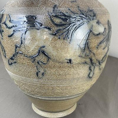 Rock Hard Stoneware Salt Glaze Horses Floor Vase