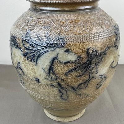 Rock Hard Stoneware Salt Glaze Horses Floor Vase