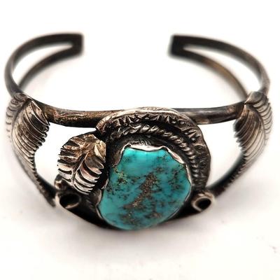 Lot #49 - Artisan Piece (unsigned) Southwest Turquoise/Sterling Silver Cuff Bracelet