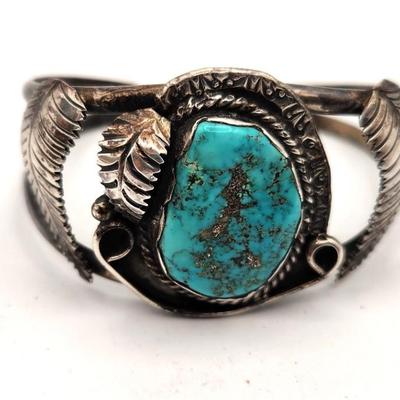 Lot #49 - Artisan Piece (unsigned) Southwest Turquoise/Sterling Silver Cuff Bracelet