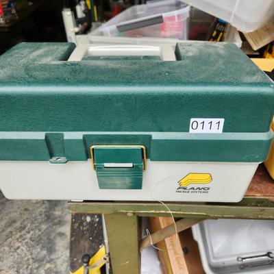 Plano Fishing Tackle Box with Contents Lures, Spinners, Bobbers