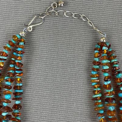 Jay King DTR Sterling Silver Amber and Turquoise Neckklace