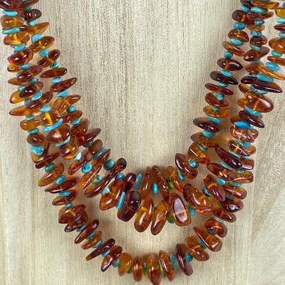 Jay King DTR Sterling Silver Amber and Turquoise Neckklace