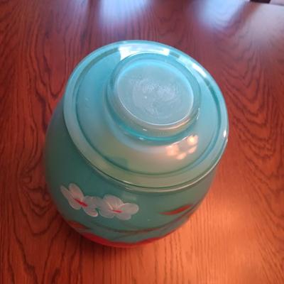 BEAUTIFUL HAND PAINTED GLASS COOKIE JAR