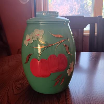 BEAUTIFUL HAND PAINTED GLASS COOKIE JAR