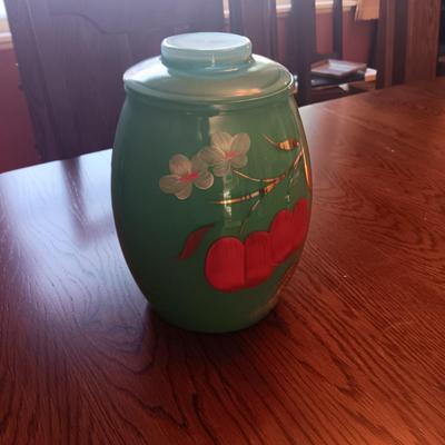 BEAUTIFUL HAND PAINTED GLASS COOKIE JAR