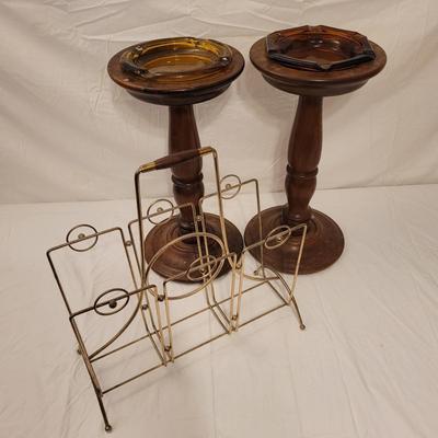 Pair of Wooden Ashtray Stands and Magazine Rack (B1-EL)