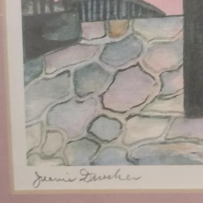 Framed Double Signed Print of Charleston, SC Scene 'The Pink House' by Jeanie Drucker- Approx 14" x 16 1/2"