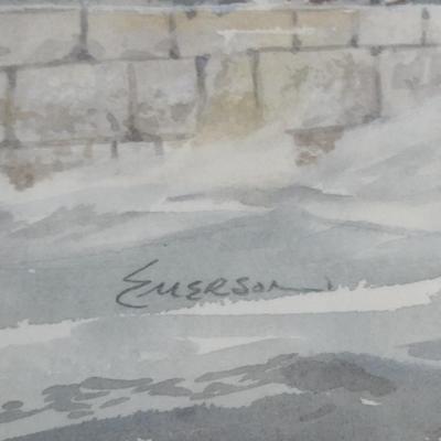 Framed Under Glass Print 'High Battery' based on Emerson Watercolor- Approx 21 1/2" x 17"