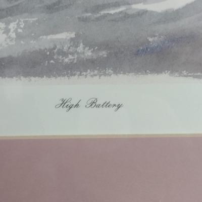 Framed Under Glass Print 'High Battery' based on Emerson Watercolor- Approx 21 1/2" x 17"