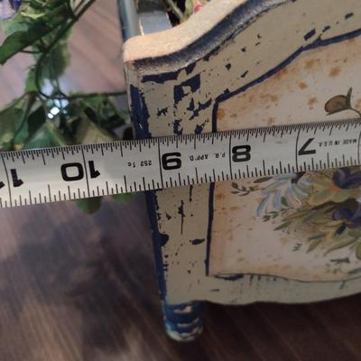 Painted Magazine Holder with Artificial Flower Arrangement