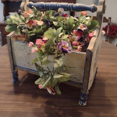 Painted Magazine Holder with Artificial Flower Arrangement