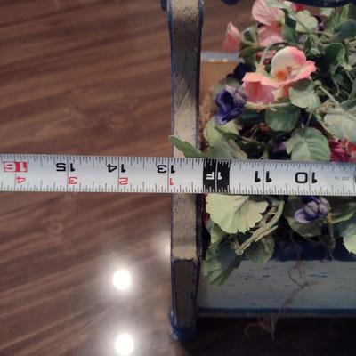 Painted Magazine Holder with Artificial Flower Arrangement