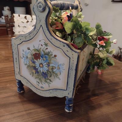Painted Magazine Holder with Artificial Flower Arrangement