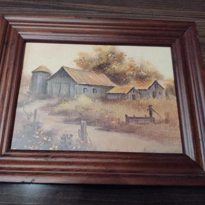 Framed Prints- Two Farm/Barn and Two Currier & Ives- Approx 10" x 8 1/4"