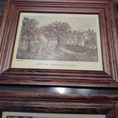 Framed Prints- Two Farm/Barn and Two Currier & Ives- Approx 10" x 8 1/4"